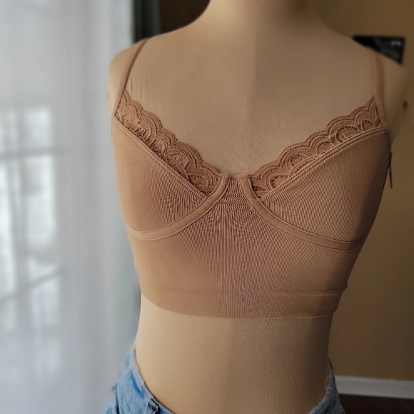 aerie Other - Aerie For Good Seamless Lace Trim Bralette - Tan Size XS NWT